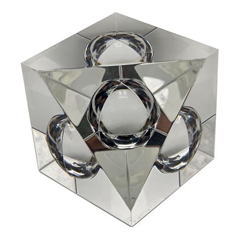 Vintage Steuben Crystal Floating Spheres Cube Prism Paperweight Chairish