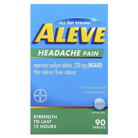 Aleve, Naproxen Sodium Tablets, Headache Pain, 220 mg, 90 Tablets