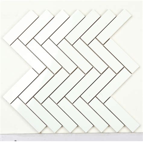 Voguebay White Rectified Mosaics Herringbone