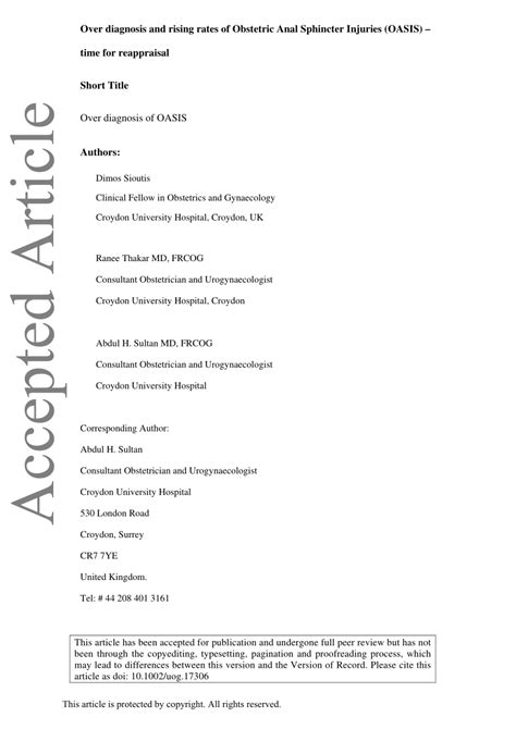 PDF Over Diagnosis And Rising Rates Of Obstetric Anal Sphincter Injuries OASIS Time For