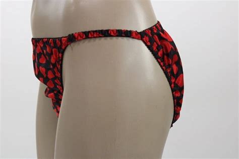 Vintage Avon Satin String Bikini Panties Red Hearts On Black S To M B Etsy