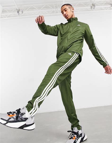 Adidas Originals Adidas Training 3 Stripe Tiro Tracksuit In Green For