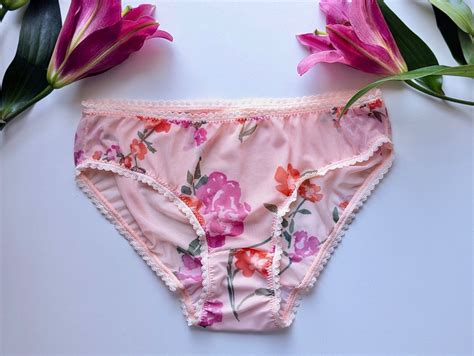 Pink Peach Floral Sheer Soft Stretchy Mesh Lingerie Panties Underwear Bridesmaid Gifts Mother S