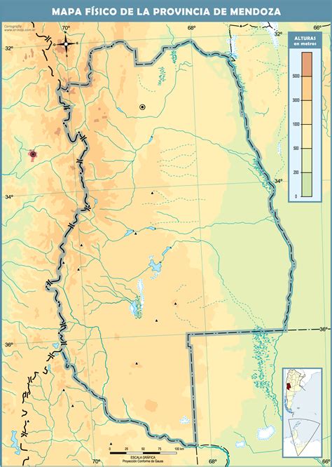 Blank physical map of the Province of Mendoza | Gifex