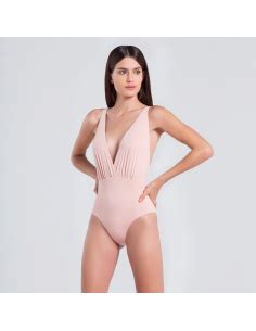 Tief Ausgeschnittener Badeanzug In Nude Decote Tranca Rose Nude Marke ESC