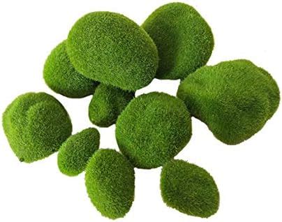 Woohome 30 PCS 3 Size Artificial Moss Rocks Decorative Green Moss