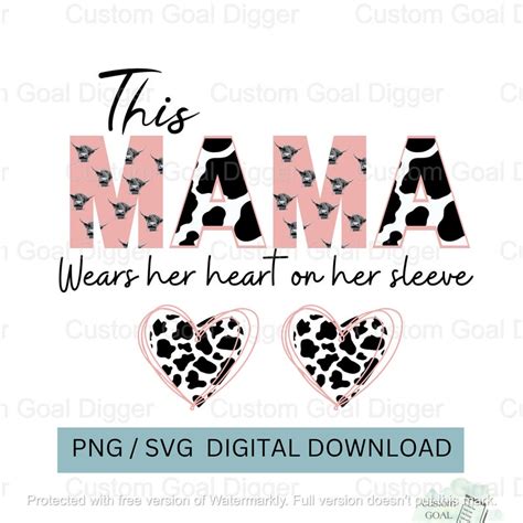 This Mama Wears Her Heart On Her Sleeve Cow Print Svg Png Etsy