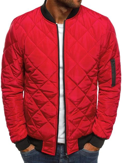 Men's Stylish Rhombus Diamond Quilted Bomber Jacket Windbreaker ...