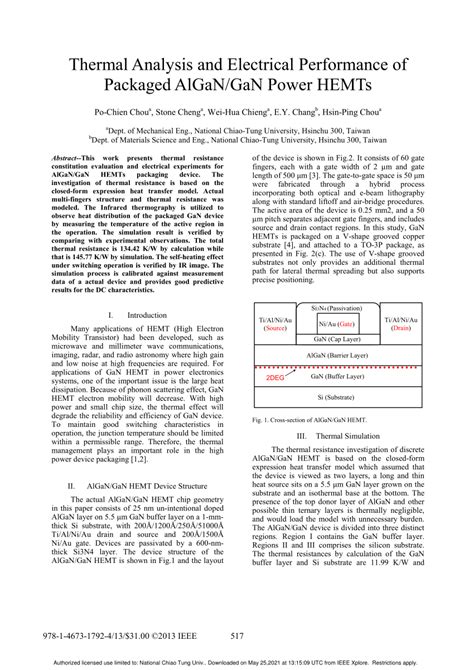 PDF Thermal Analysis And Electrical Performance Of Packaged AlGaN GaN