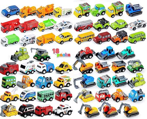 YLMKDE 18 Piece Pull Back City Cars And Trucks Toy Vehicles Set Model