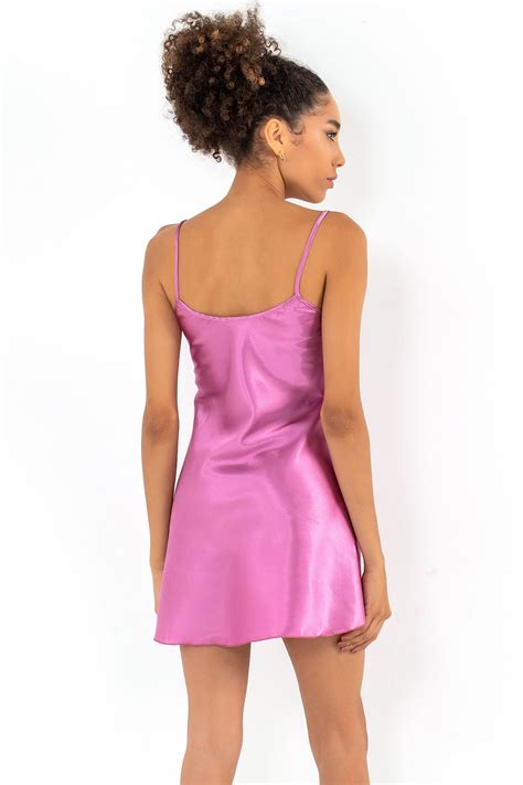 Mini Satin Lingerie Babydoll Night Wear With Thin Straps Solid Color Short Satin Night Dress