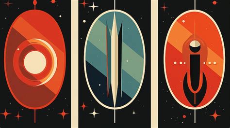 Premium Photo | 1950s abstract style space posters space rockets planets satellites