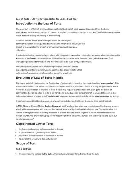 Law Of Torts Notes Pdf