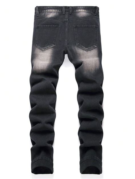 Men Star Patched Ripped Frayed Jeans Shein Usa