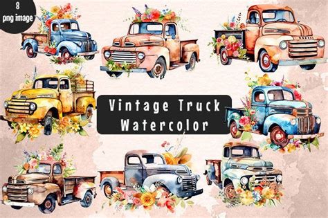 Vintage Truck Watercolor Illustrations Graphic By Digital Design Arts