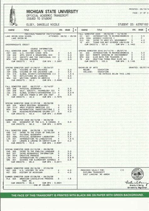 Official Transcript Danielle Elseys Teaching Portfolio