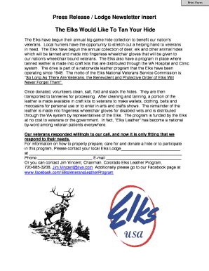 Fillable Online Coloradoelks Press Release Lodge Newsletter Insert