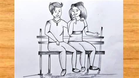 How To Draw A Girl And A Boy Sitting On A Bench Pencil Sketch