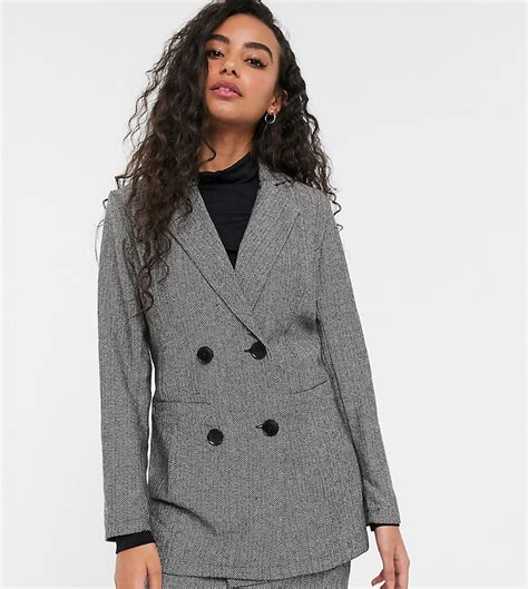 Parisian Tailored Longline Double Breasted Blazer In Gray Shopstyle