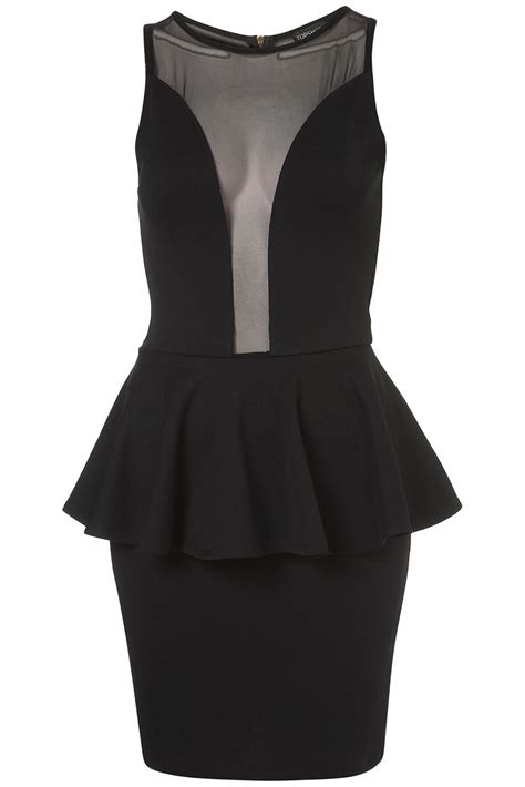 Lyst Topshop Mesh Insert Peplum Dress In Black