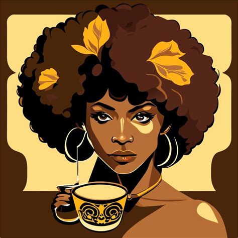 Premium Vector African Woman Drinking Hot Coffee Or Tea Hand Drawn Flat Stylish Cartoon Sticker