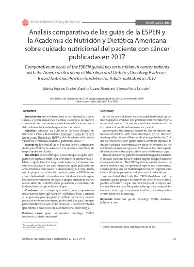 Análisis Comparativo De Las Guías De La Espen Y La Academia De Nutrición Y Dietética Americana