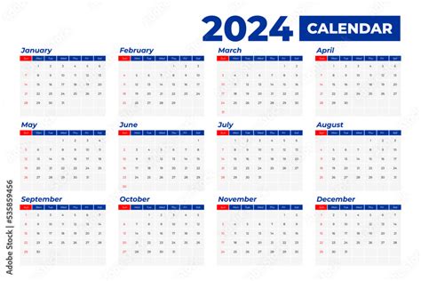 2024 Calendar Template, editable vector Stock Vector | Adobe Stock