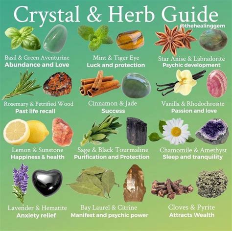 A Poster With The Words Crystals And Herb Guide On It S Front Cover