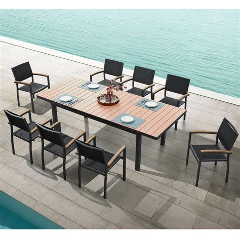 HIGOLD Carlo Extendable 8 Person Outdoor Dining Set Faux Wood