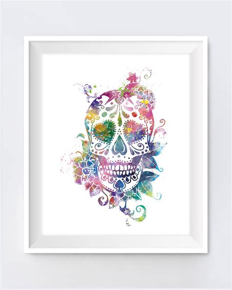 Sugar Skull Art Print Day of the Dead Watercolor Skull - Etsy