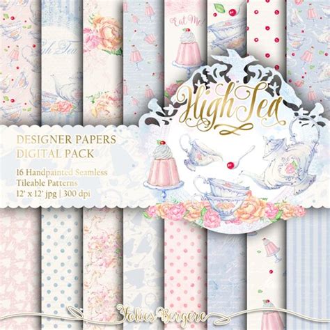 Tea Time Digital Paper Pack Tea Party Printable Paper Shabby Etsy