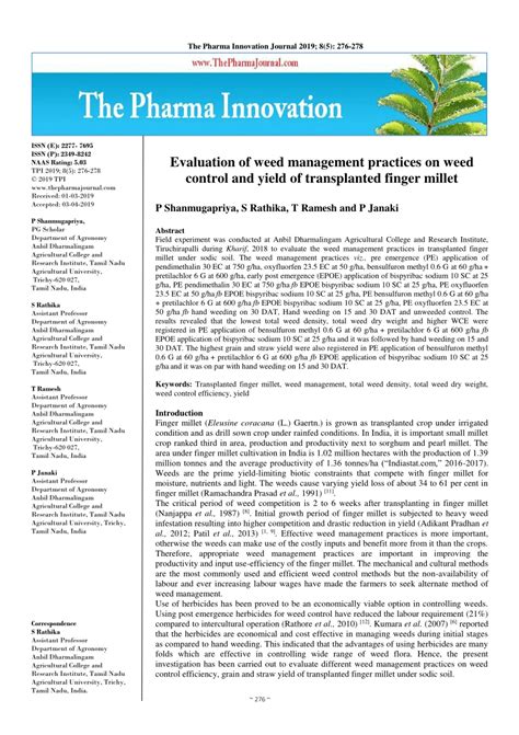 PDF Evaluation Of Weed Management Practices On Weed Control And Yield