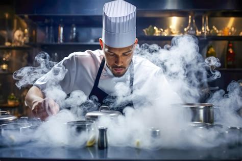 Premium AI Image | Restaurant chef using a smoking cooking technique