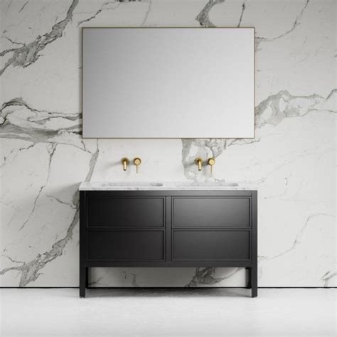 Stratford Bathroom Vanity Unit Black Carrara Marble 1400 Mm LUSSO