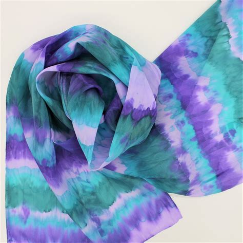 Purple Teal Green Turquoise Aqua Handpainted Silk Scarves Hand