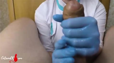 Horny Nurse In Rubber Gloves Handjob And Blowjob