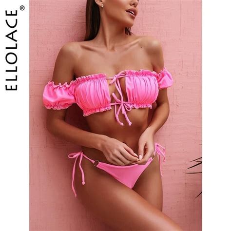 Maillot De Bain Ellolace Bikini Pliss Volants Maillot De Bain