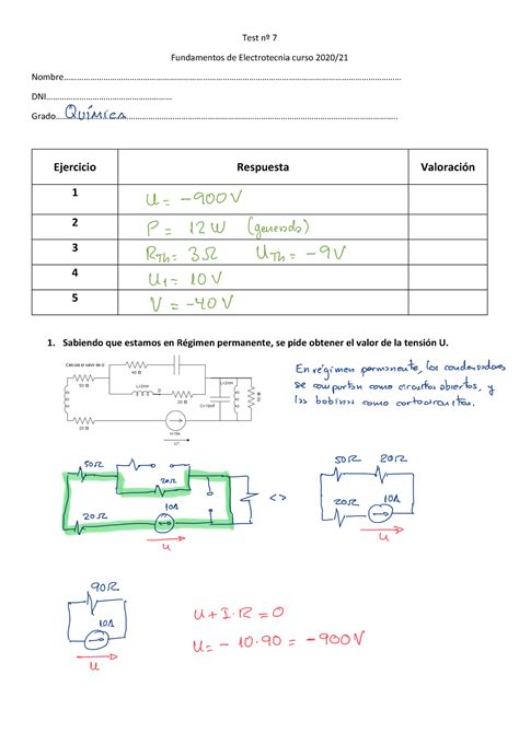 Test N Quimica Resuelto Test N Fundamentos De Electrotecnia