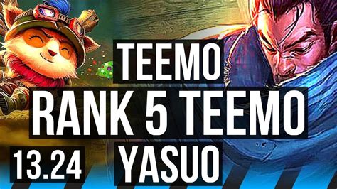 TEEMO Vs YASUO MID Rank 5 Teemo 9 2 9 500 Games 800K Mastery