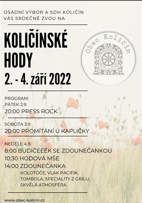 Pozvánka na Količínské hody Obec Količín