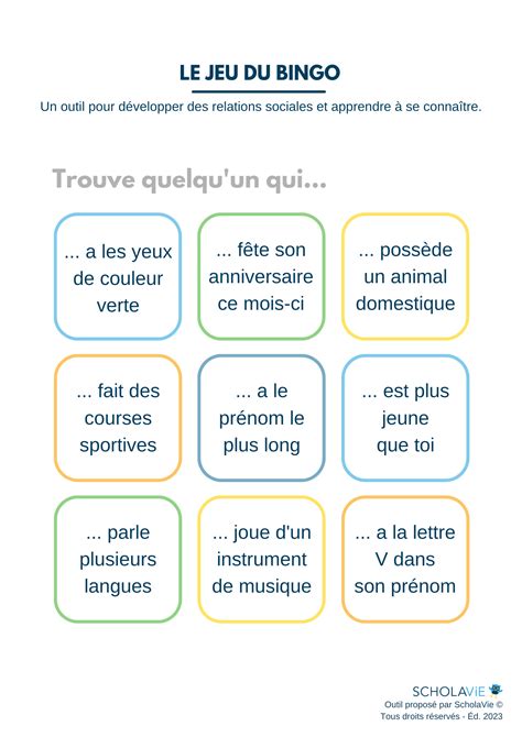 Jeu Du Bingo Version Unique Scholavie