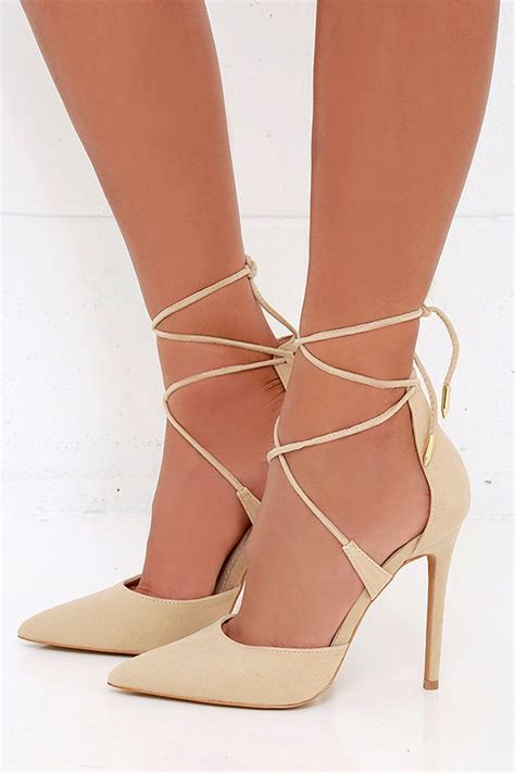 Cute Nude Heels Nude Caged Heels Lace Up Heels
