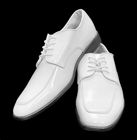 Men's White Tuxedo Shoes Formal Dress Faux Patent Lea… - Gem