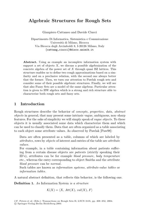 PDF Algebraic Structures For Rough Sets