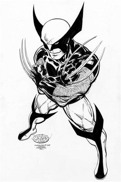 An Ink Drawing Of Wolverine In Black And White