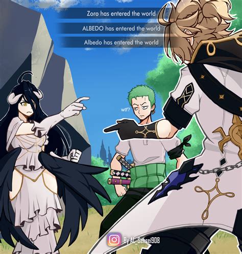 Wrong Party Albedo Genshin Impact And Albedo Overlord And Zoro