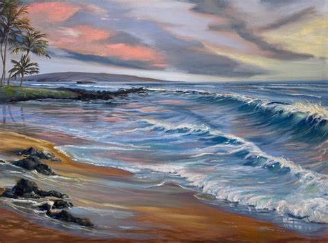 Polo Beach Sunset & Surf (Maui Hawaii) - Original Oil Painting - Maui Hands