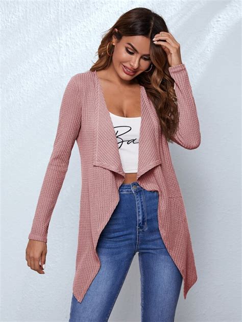 Shein Lune Waffle Knit Waterfall Cardigan Shein Usa