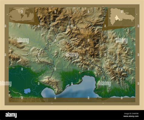 Azua, province of Dominican Republic. Colored elevation map with lakes ...