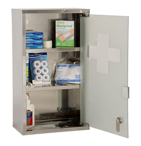 Wall Mounted Lockable 2 Keys Large Medicine Cabinet First Aid Box Glass